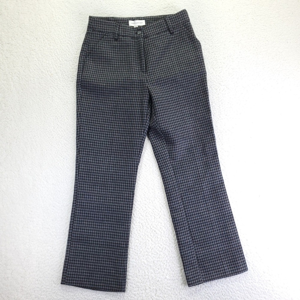 Something Navy Womens Plaid Cropped Trousers Gray Black Houndstooth Size 6 Italy